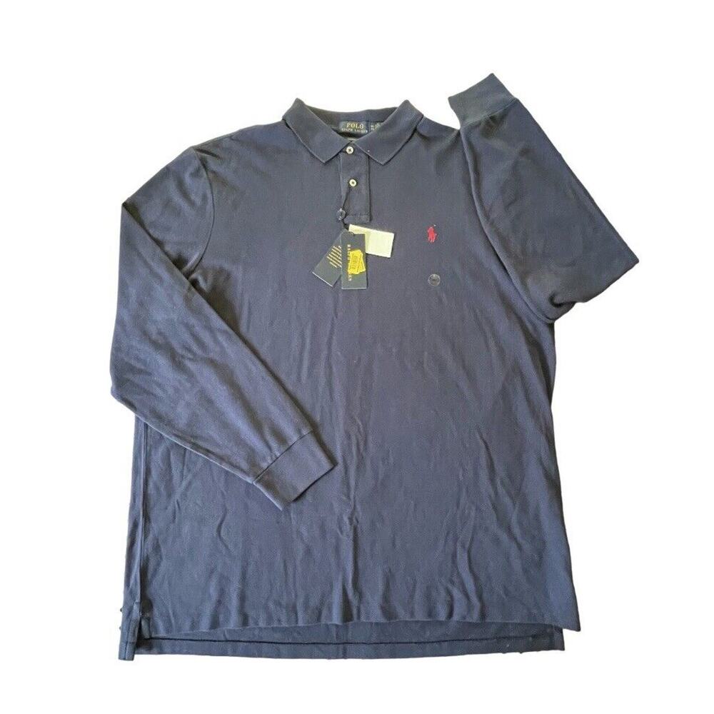 NWT Ralph Lauren Long Sleeve Classic Fit Polo Shirt Pony Navy Blue XXL Men
